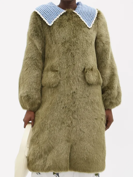 Shrimps + Lorca crochet-collar faux-fur coat