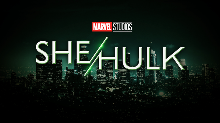 The words She Hulk printed against a city skyline background. 