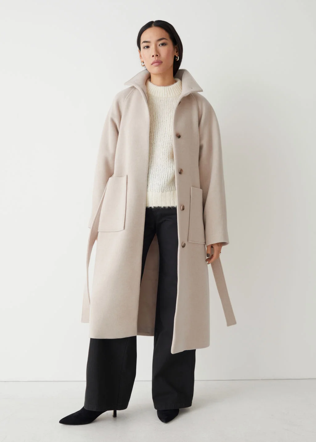 Belted wool coat deals