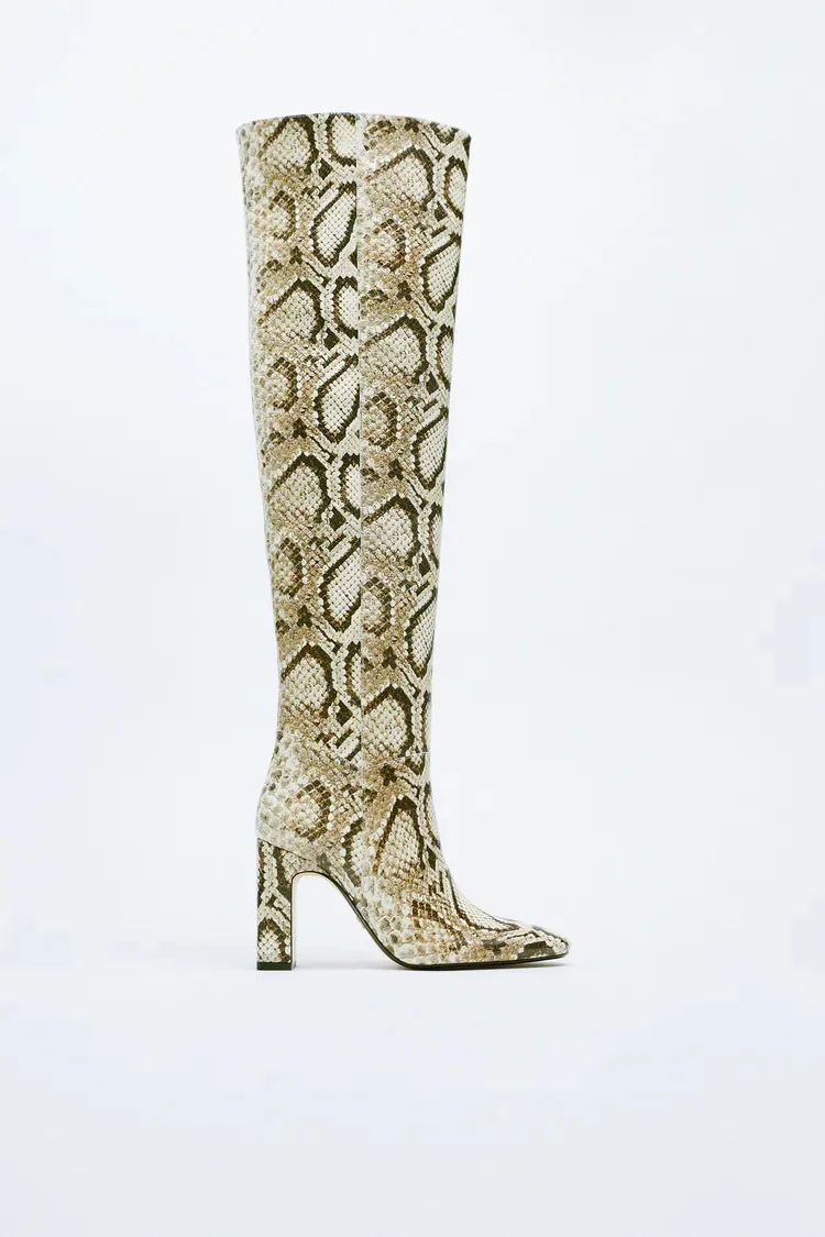 Zara Animal Print Over The Knee Boots