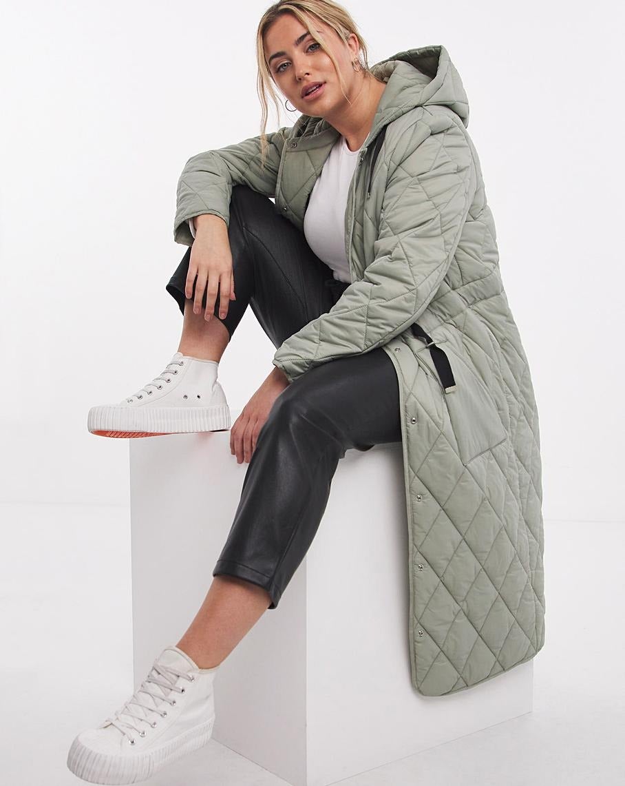 Simply Be + Soft Sage Adjustable Quilted Coat