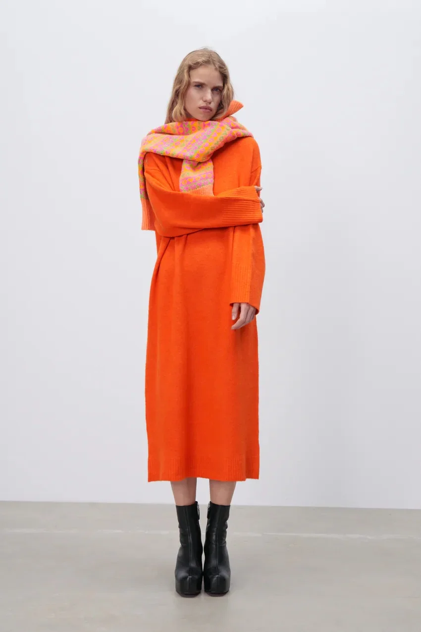 Zara orange knit dress best sale