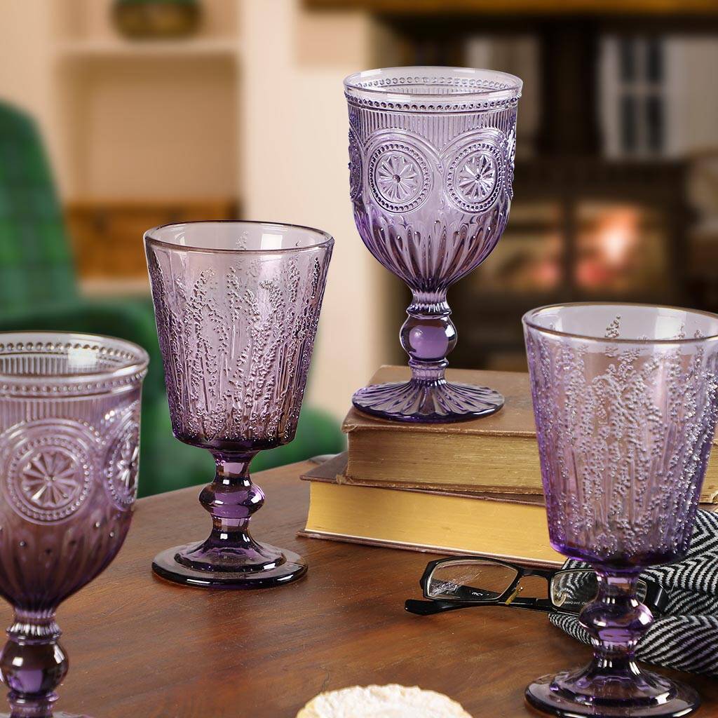 Dibor + Set Of Four Vintage Embossed Coloured Wine Glasses