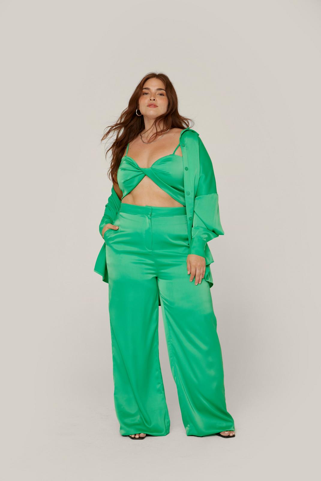 NastyGal + Plus Size Satin Wide Leg Tailored Pants