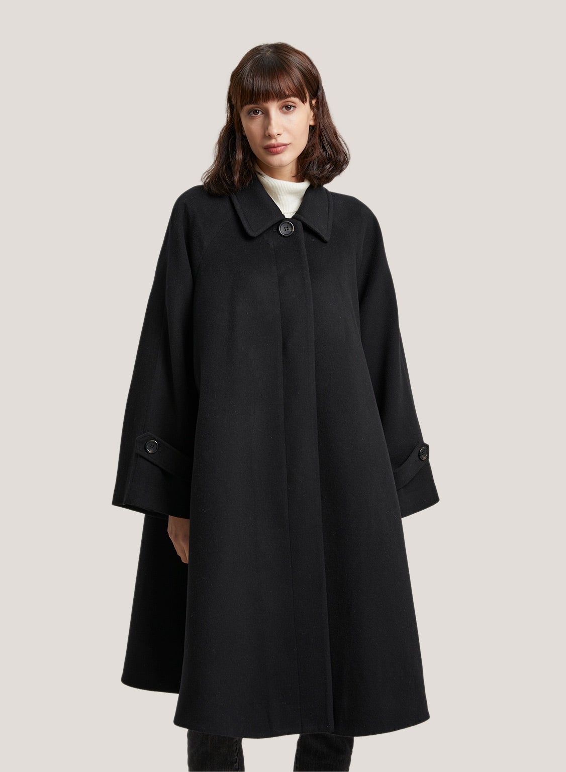 Gentle Herd + Pointed Collar Wool-Cashmere Tailored Long Coat