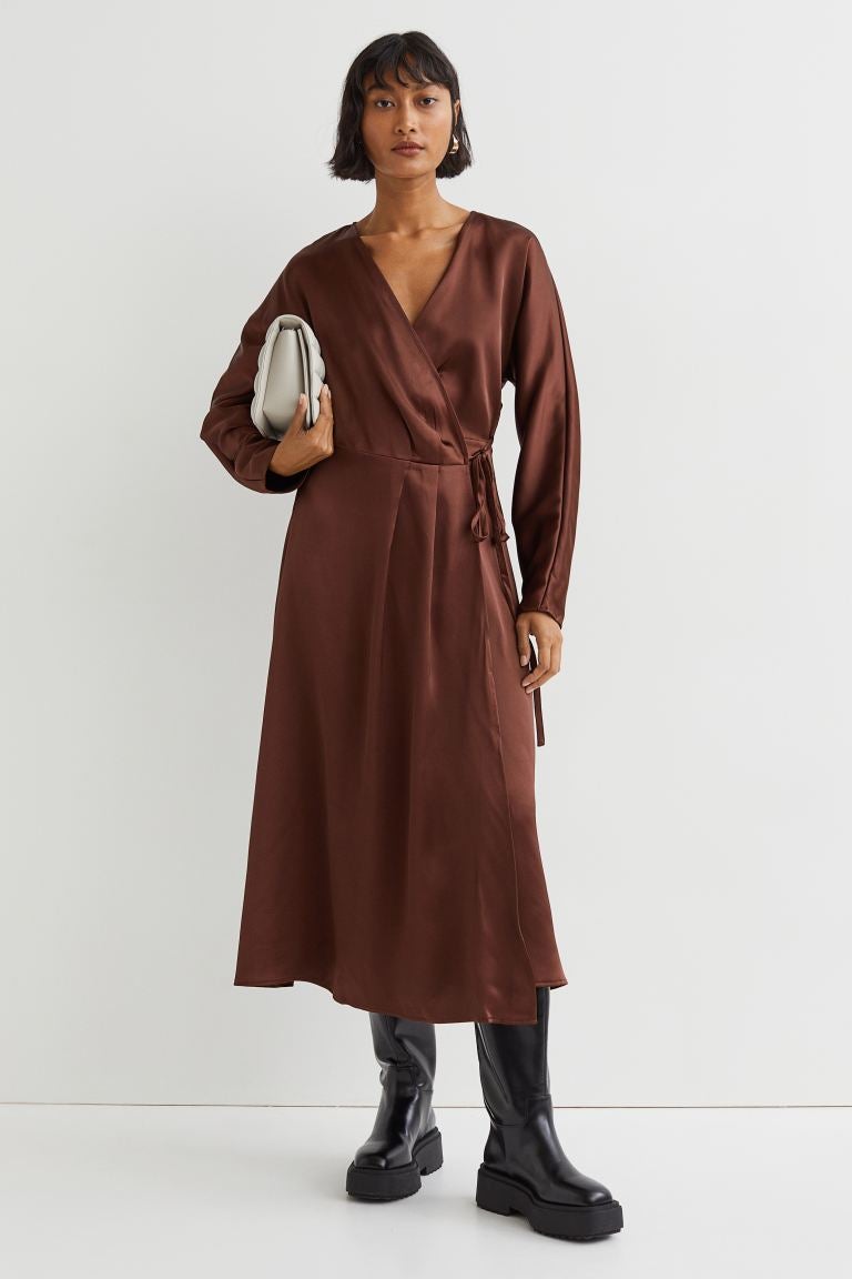 H&M + Long Satin Wrap-front Dress