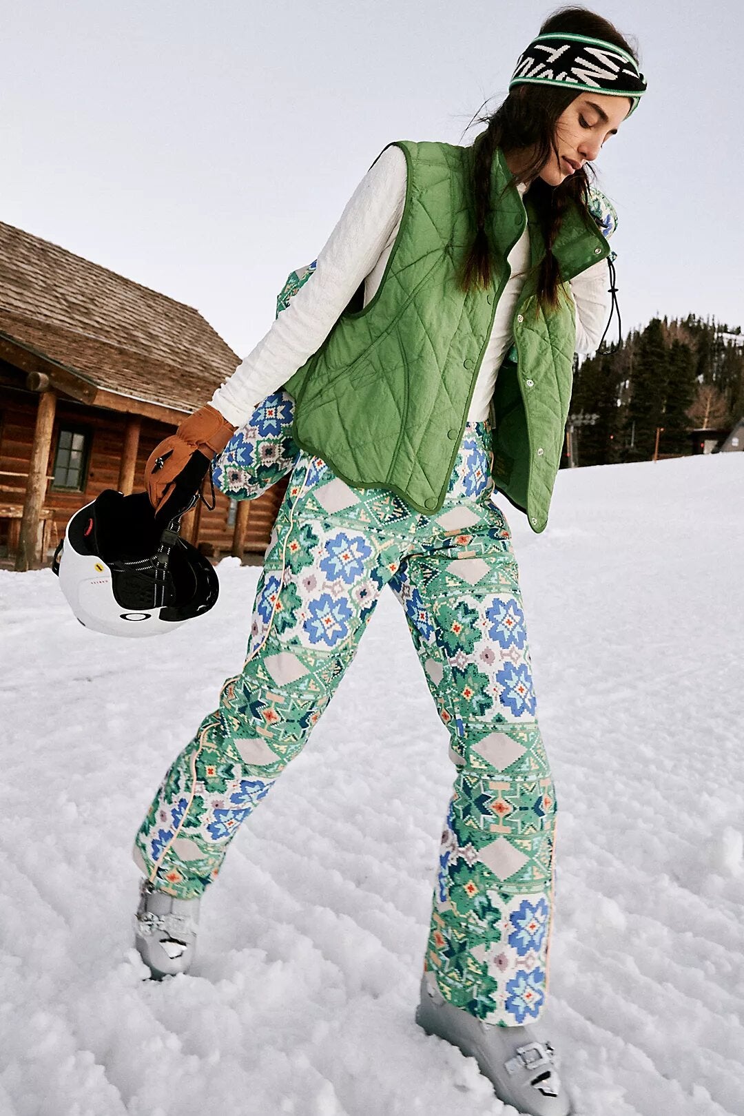 Free People FP Movement Landscape View Ski Pants Green Combo Small New 