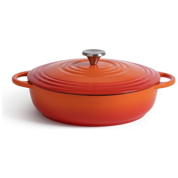 Habitat + Habitat 4 Litre Cast Iron Shallow Casserole Dish Orange