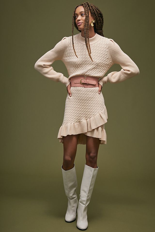 Flat White + Ruffled Sweater Mini Dress