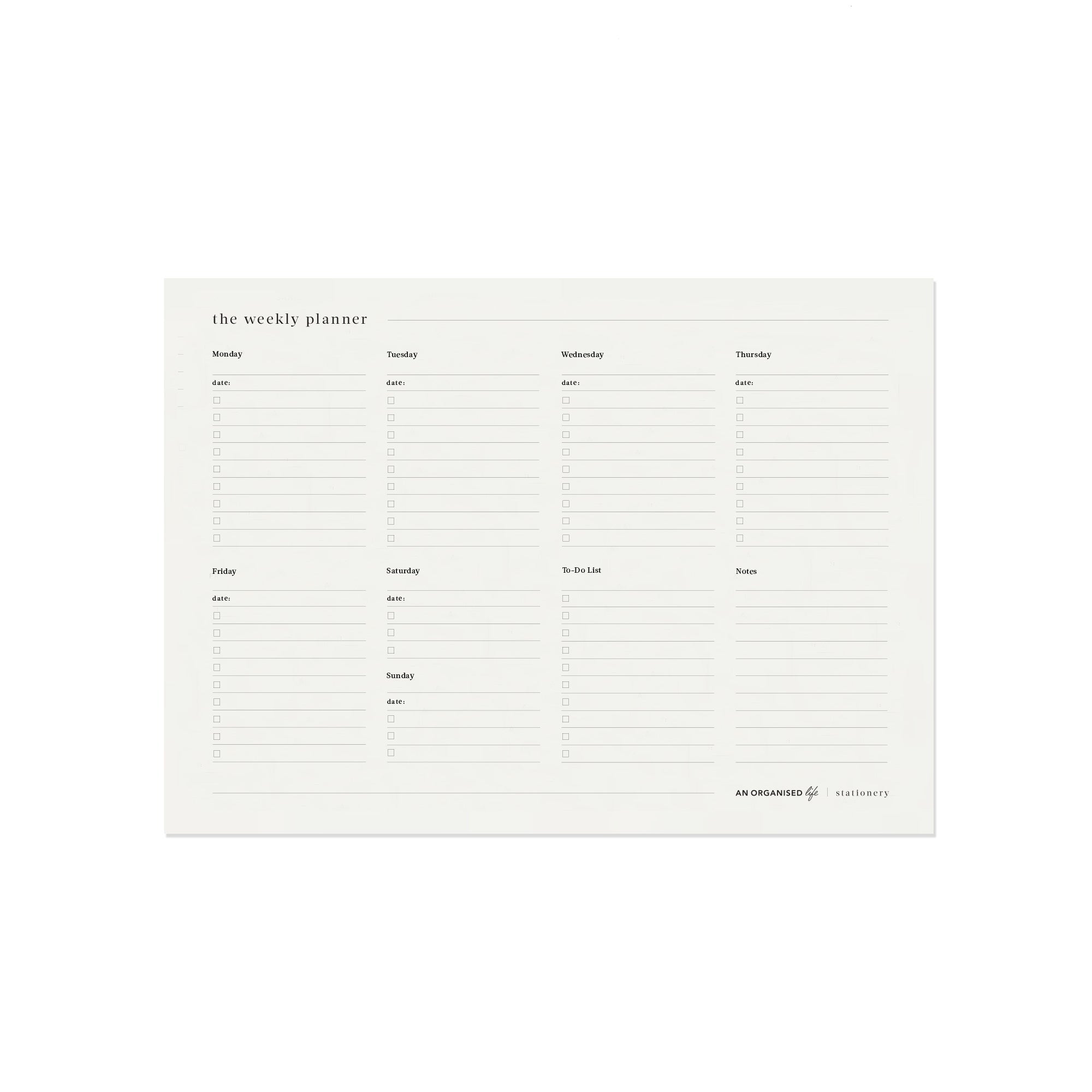 An Organised Life + A4 Weekly Notepad