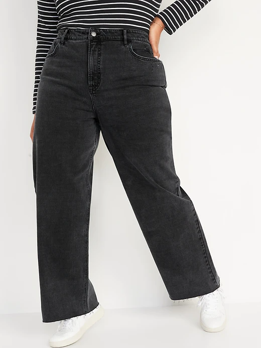 Old Navy + Extra High-Waisted Black-Wash Cut-Off Wide-Leg Jeans