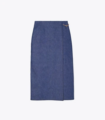 Tory Burch + Raw Denim Wrap Skirt