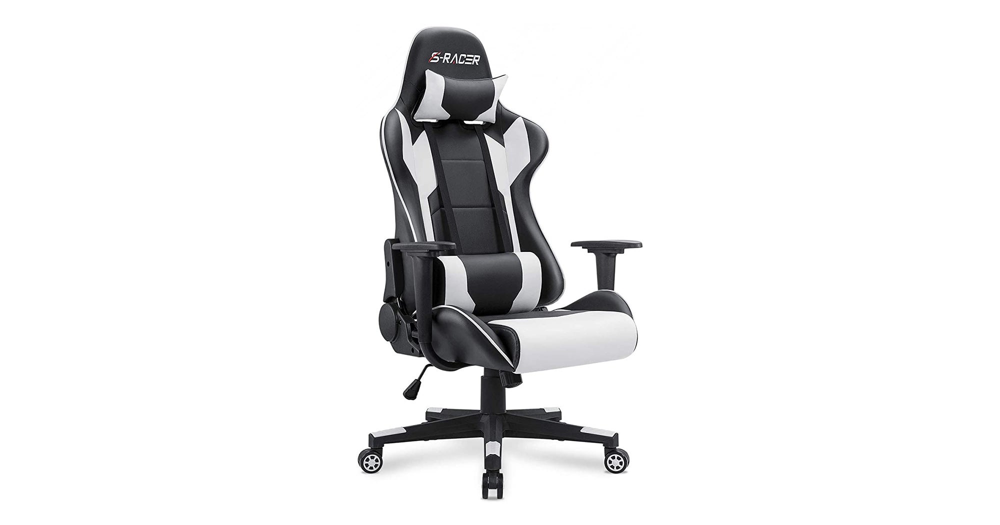 BestOffice Adjustable & Lumbar Support Swivel Gaming Chair, White 