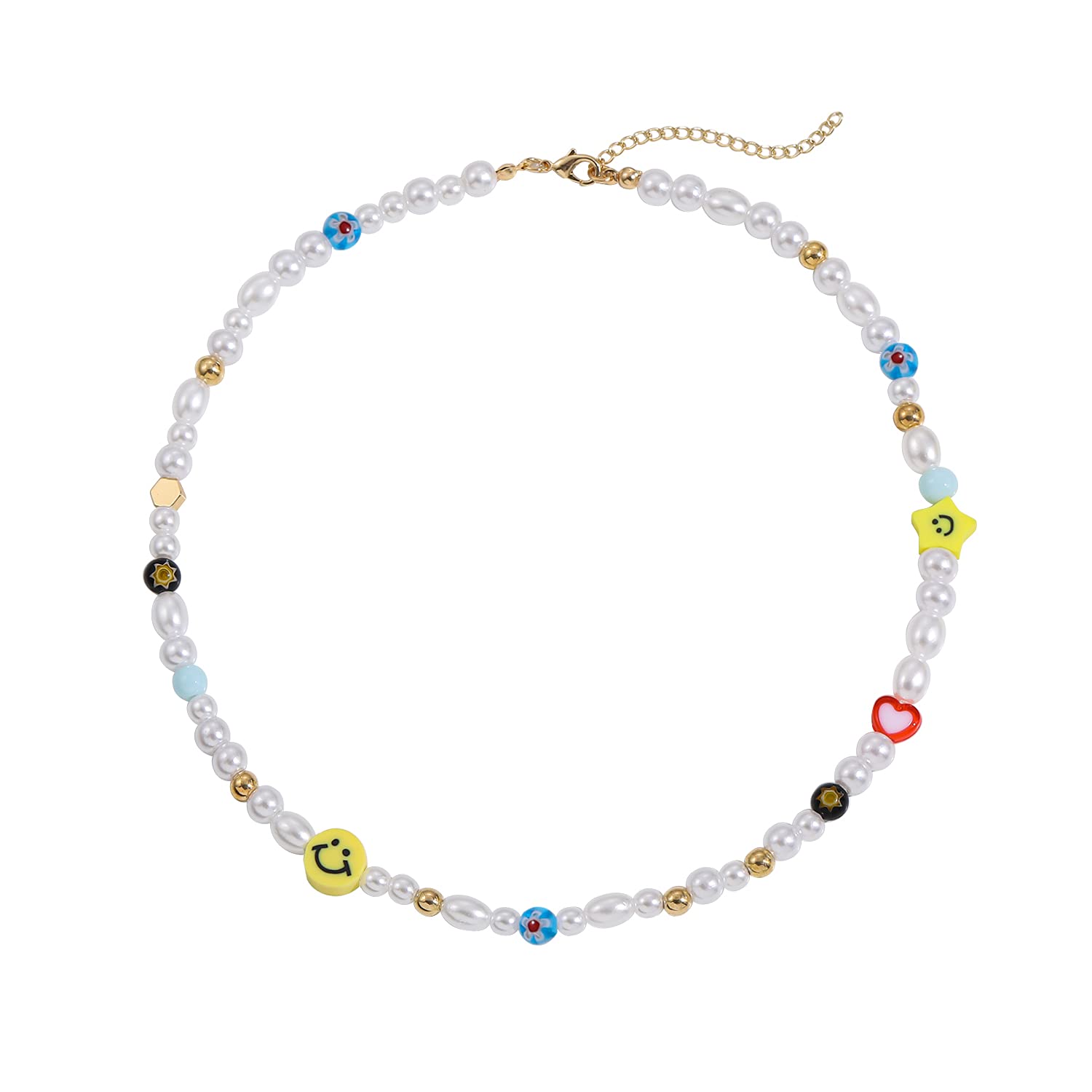 Amazon.com: Pearl Beaded Necklace for Women with Pendant Half Gold Chain Y2K  Style Colorful Beads Choker Necklace with Charm Elegant Statement Necklace  Adjustable Boho Summer Beach Party Jewelry Gift for Girls: Clothing,