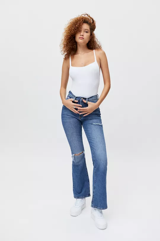 High waisted top stretch flare jeans