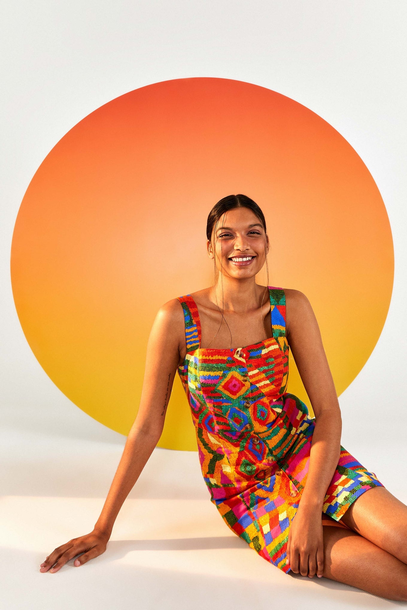 ワンピース FARM Rio SS25 Printed poplin dress (332216 25139) Green Pineapple Tapestry LENZING™ ECOVERO™ Euroflax™ Mini