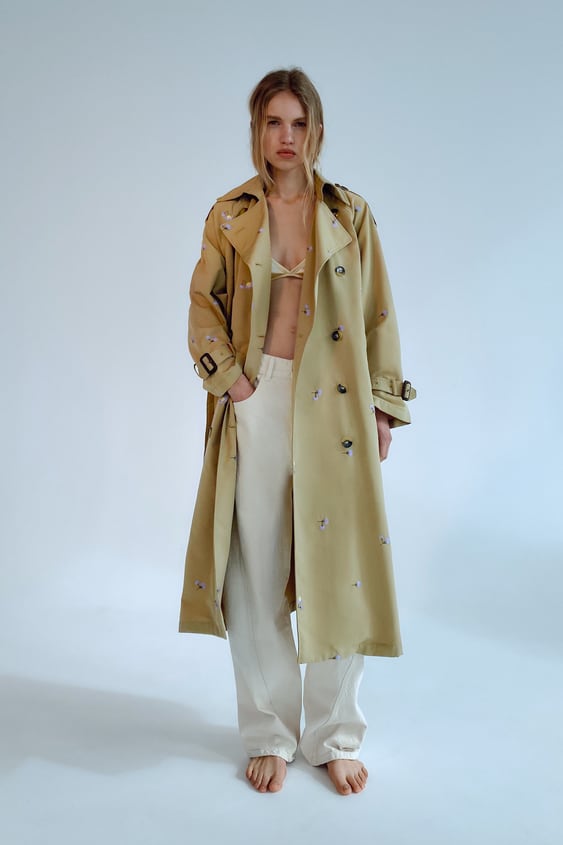 Zara + Trench Coat With Floral Embroidery