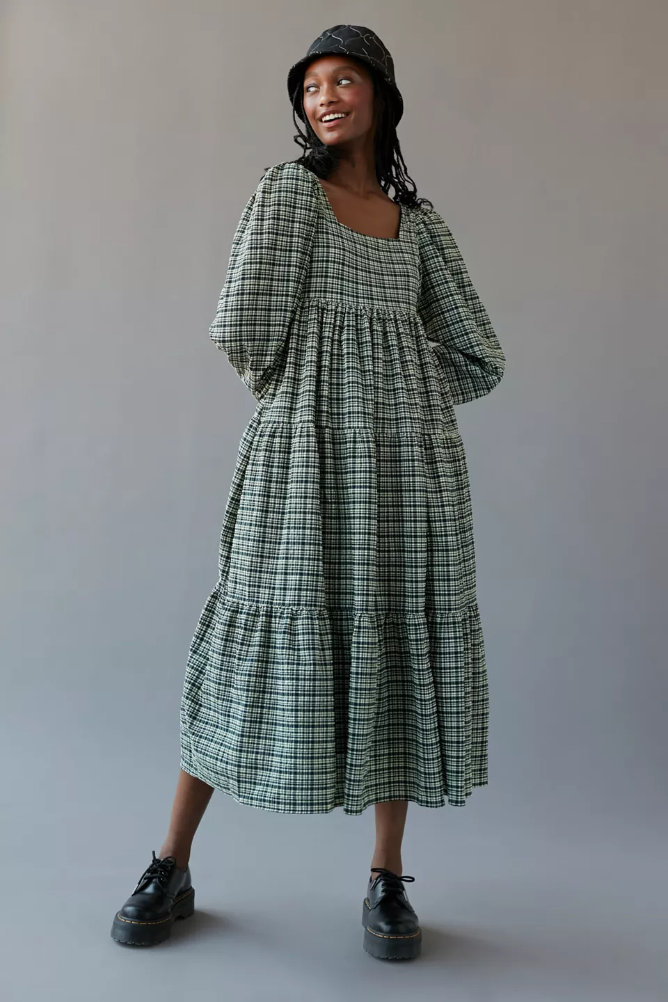 Herlipto☆Bergamo Plaid Tiered Long Dress herlipto Bergamo Plaid Tiered Long Dress（Bergamo Plaid