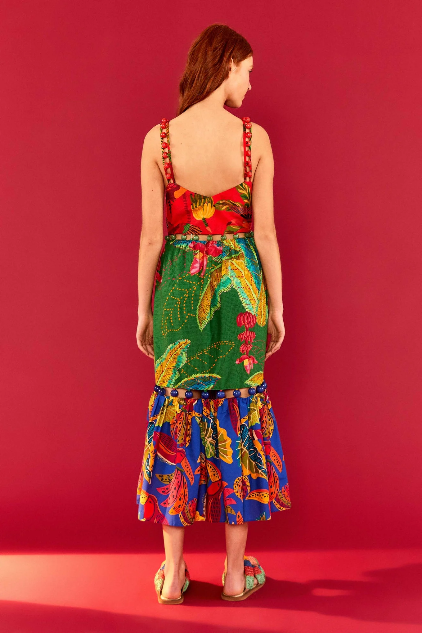 Farm Rio + Mixed Prints Midi Dress With Tassels