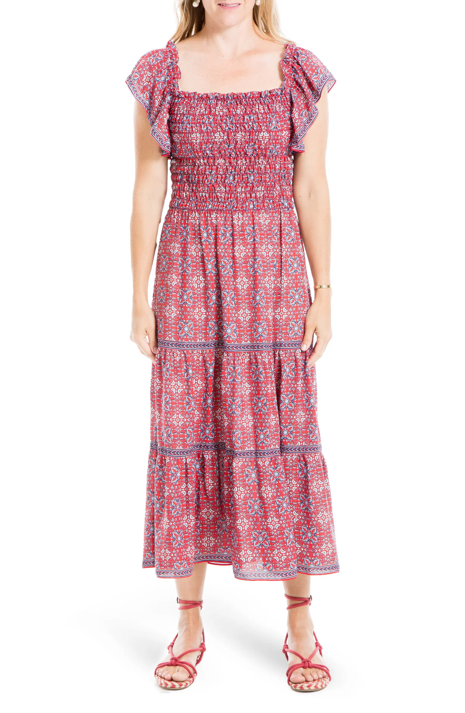 Max studio flutter sales sleeve floral midi dress