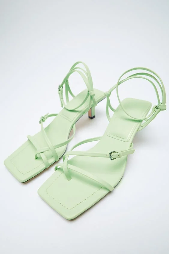 Zara heeled strappy leather sandals Clearance