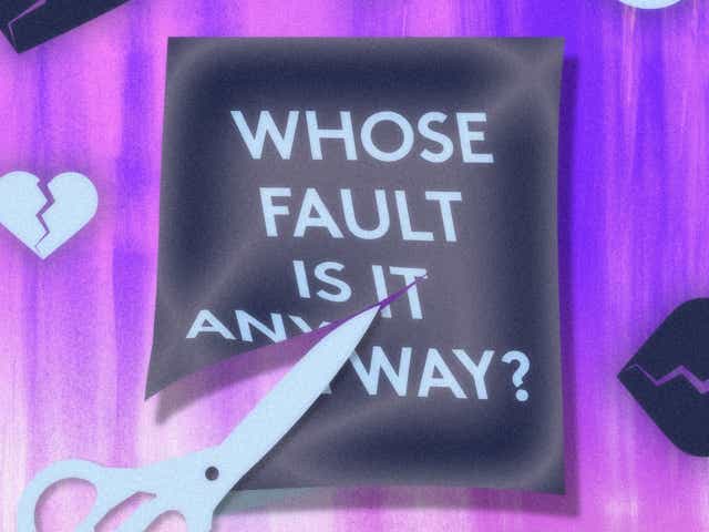 An illustrated piece of paper rips in half as scissors cut it. It says "Whose fault is it anyway?"