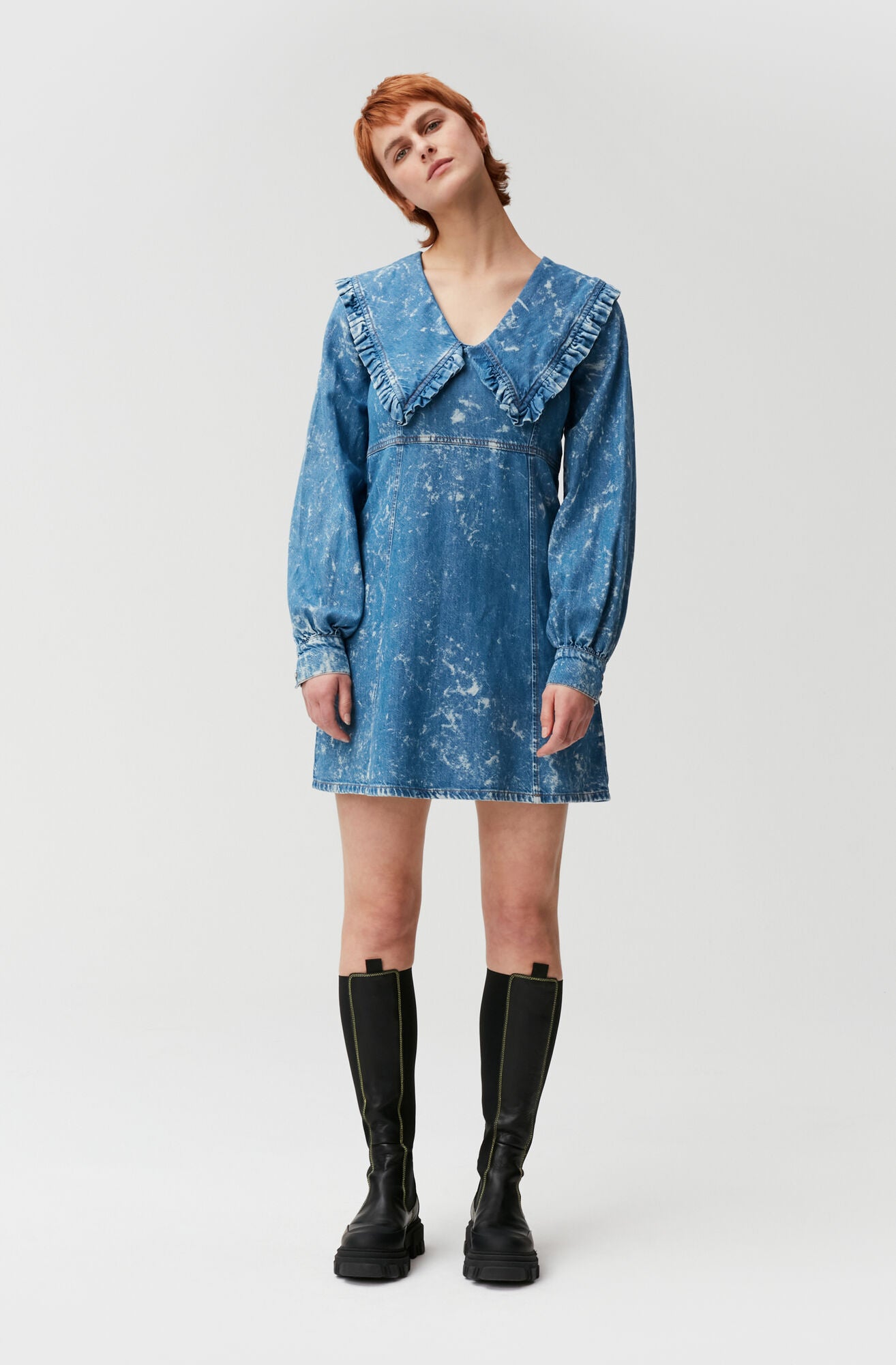 【Ganni】 Ruffled denim minidress Ruffled denim minidress in blue - Ganni | Mytheresa