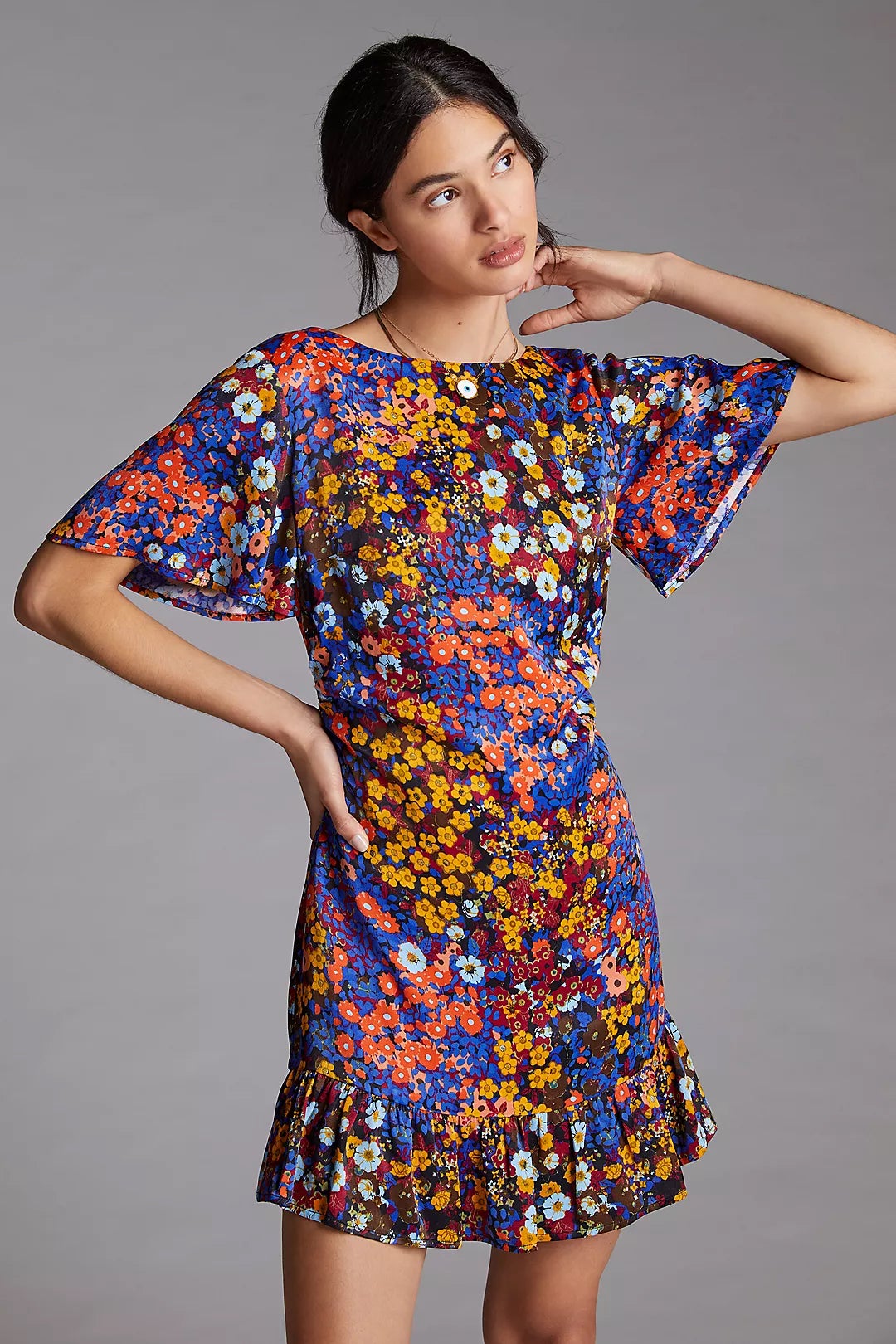 Anthropologie + Ruffled Satin Mini Dress