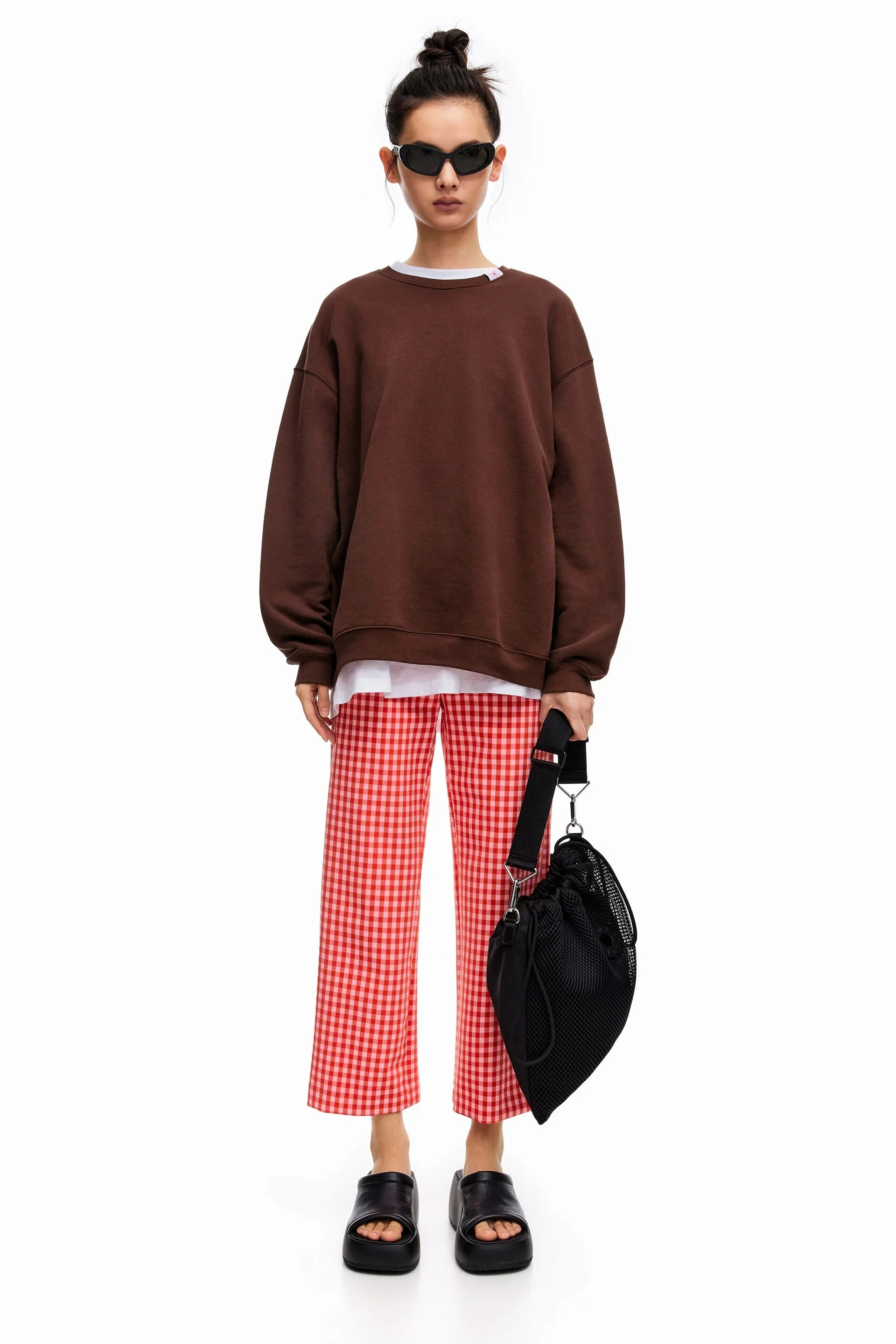 Bimba y Lola + Pink Flared Gingham Trousers