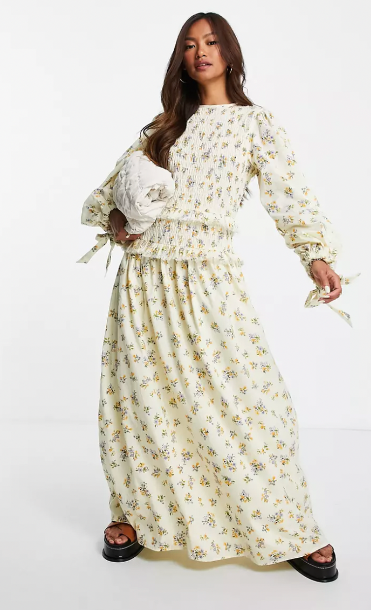 Shirred bodice online maxi dress