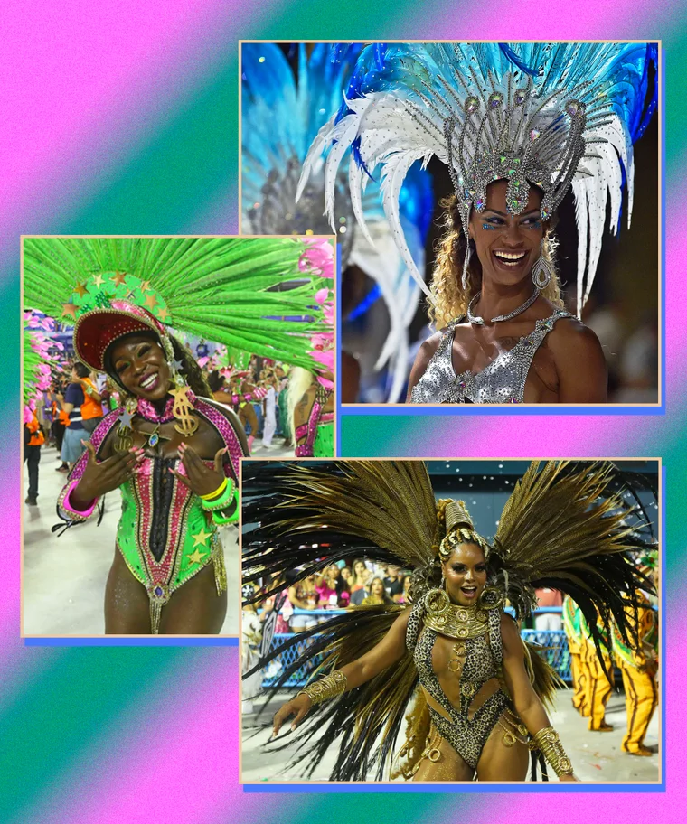Brazilian wearing Samba Costume. Beautiful Brazilian woman wearing