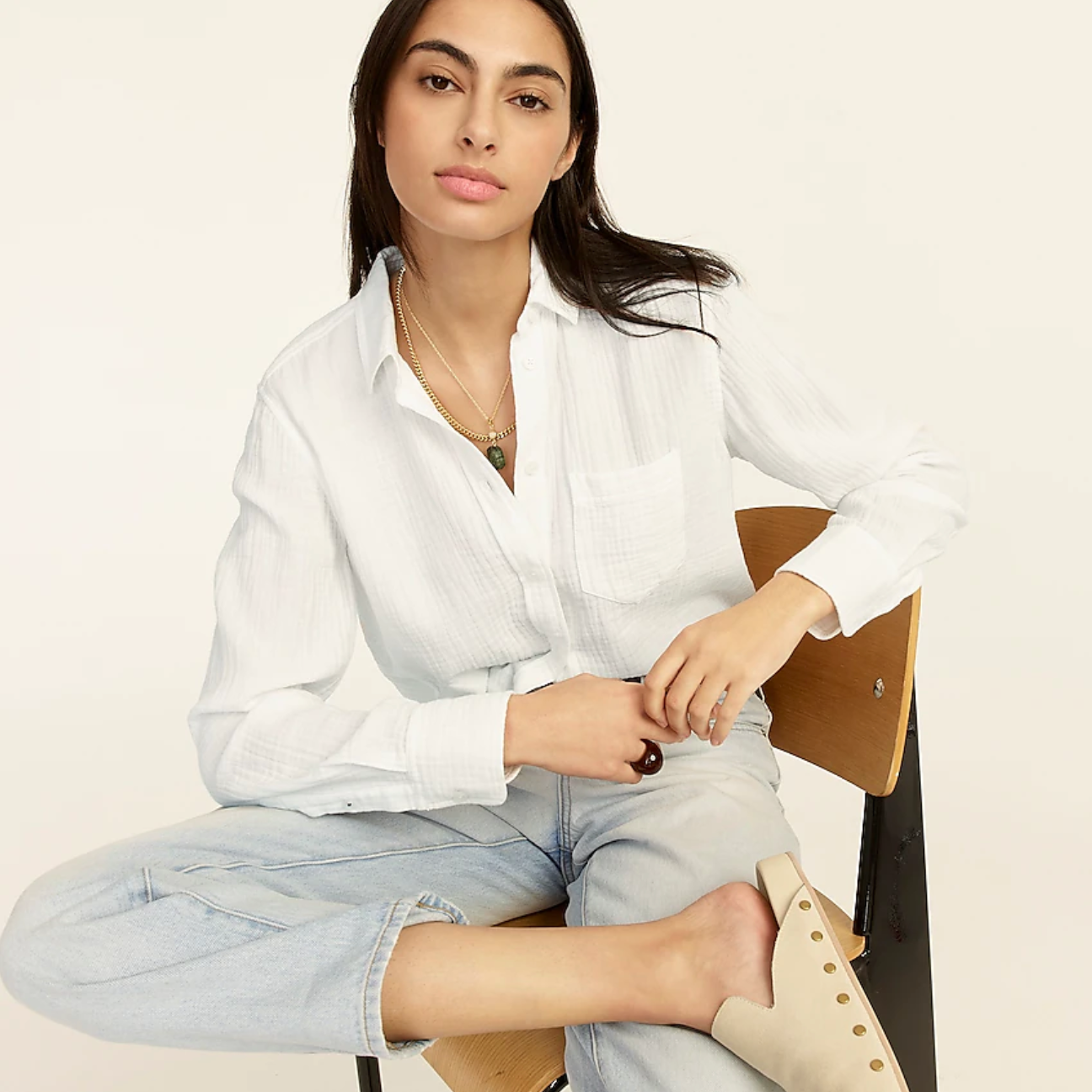 J. Crew + Classic-fit soft crinkle gauze shirt