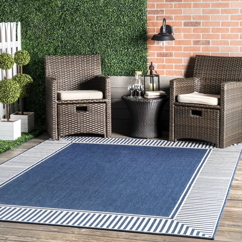 Latitude Run + Arba Indoor / Outdoor Area Rug in Navy Blue