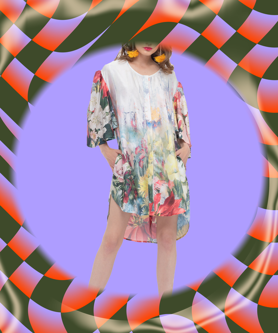 Print Fan Sleeve Dress