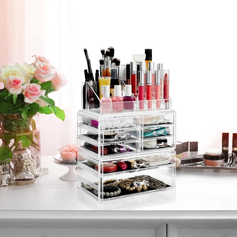 Rebrilliant + Acrylic Cosmetic Makeup Organizer Jewelry Box Storage Set ...