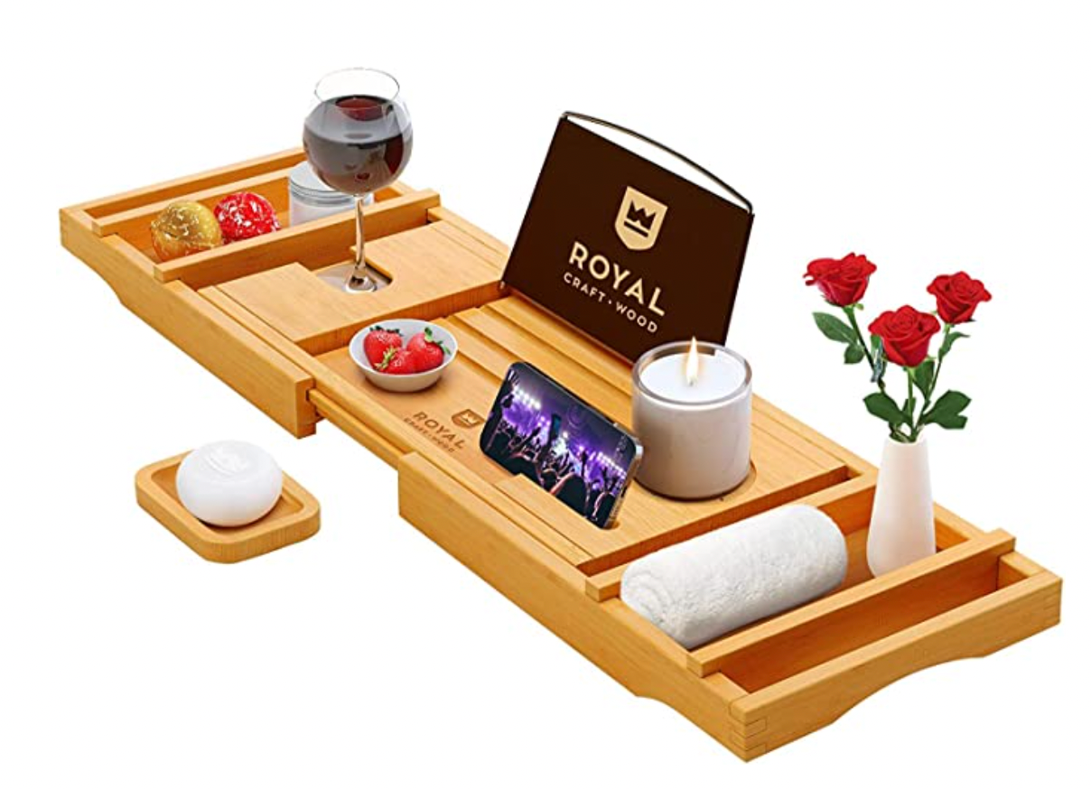 Amazon + Luxury Bathtub Caddy Tray, 1 or 2 Person Bath and Bed Tray