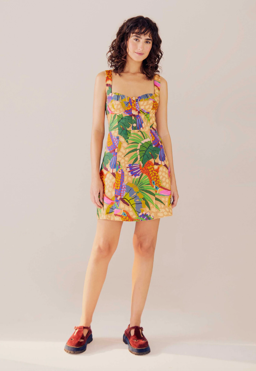 Farm Rio + Sand Painted Toucans Mini Dress