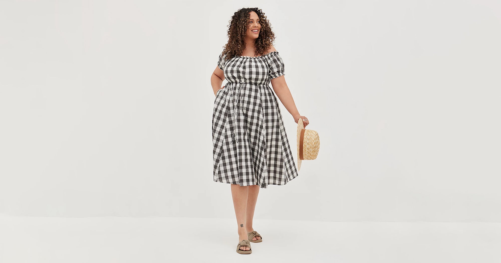 YOURS Plus Size Green Gingham Tiered Pure Cotton Midi Skirt