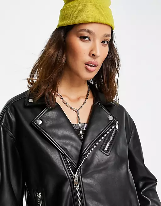 Collusion oversized leather on sale look biker jacket