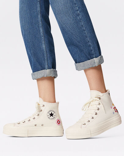 converse all star lift platform embroidered floral