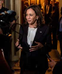 WASHINGTON, DC - MAY 11: Vice President Kamala Harris speaks to the press following a vote on the Womens Health Protection Act, on Capitol Hill on Wednesday, May 11, 2022 in Washington, DC. (Kent Nishimura / Los Angeles Times via Getty Images)