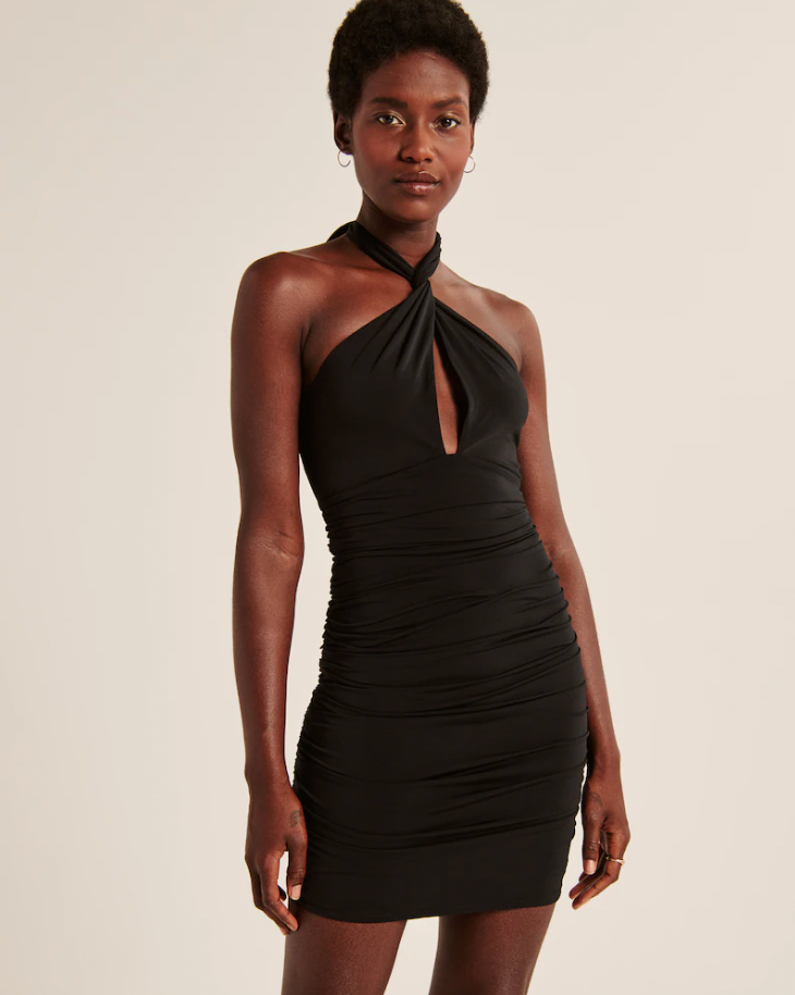 black halter mini dress