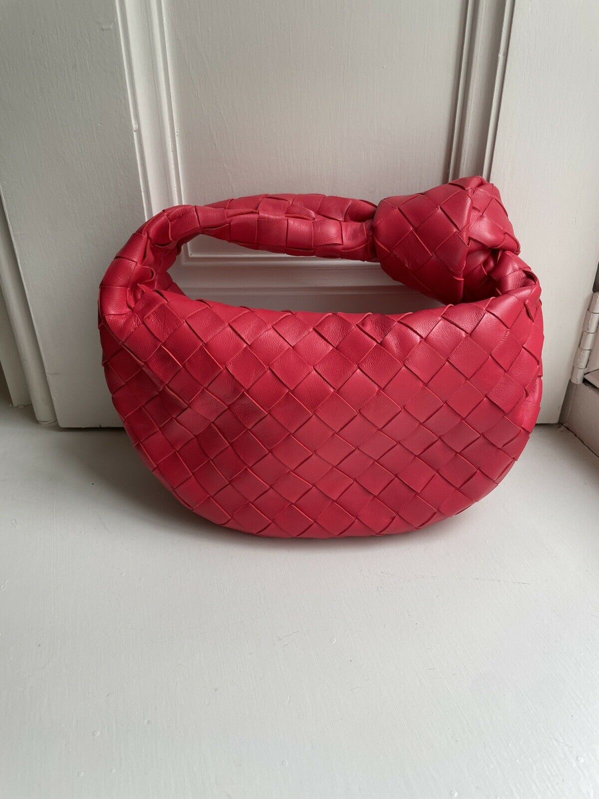 Jodie Mini Leather Tote Bag in Red - Bottega Veneta