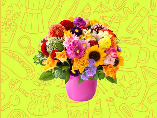 flower vases over a yellow background with orange line drawings of various objects Money Diarists purchase.