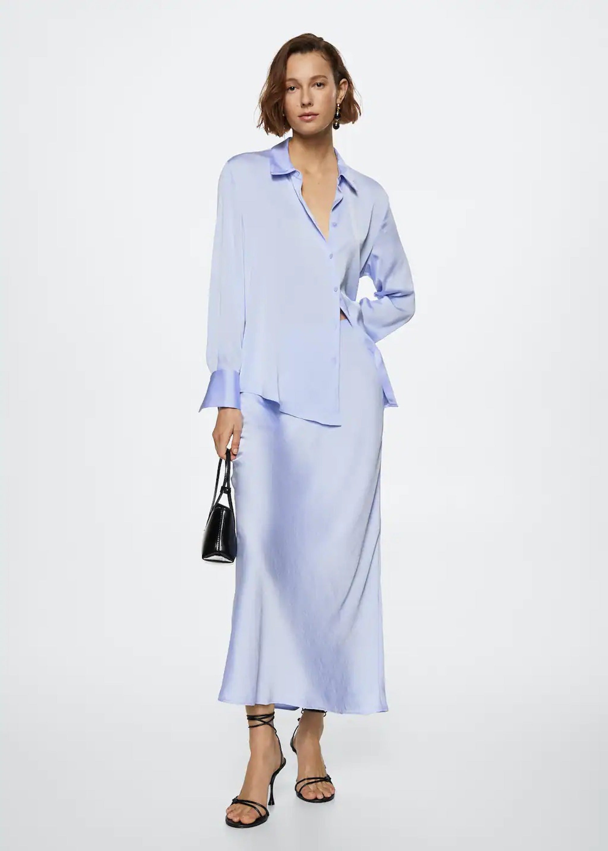 Mango satin midi sales skirt in blue