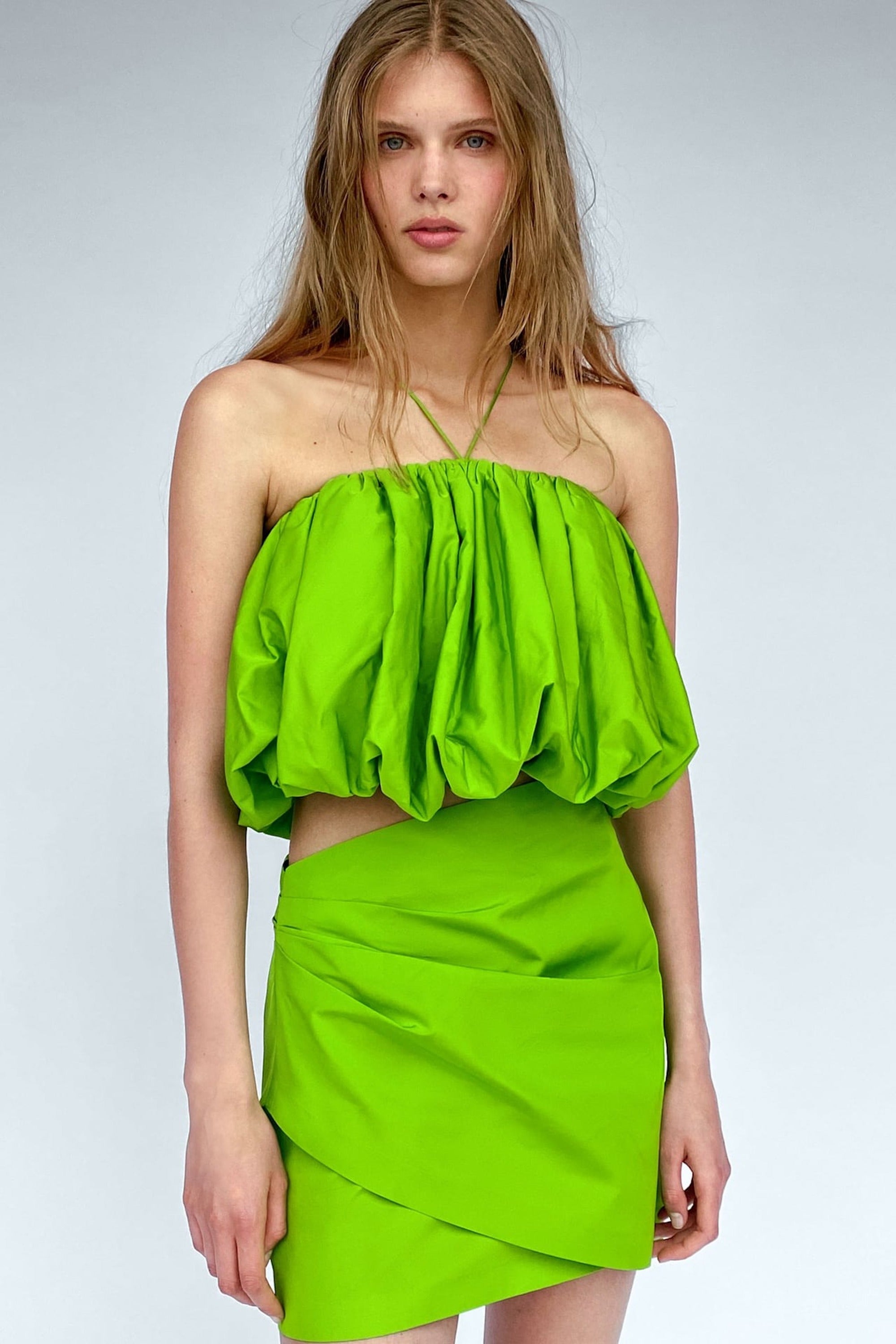 New Zara DRAPED SLIT SKIRT,Size M, Color Moss Green | eBay