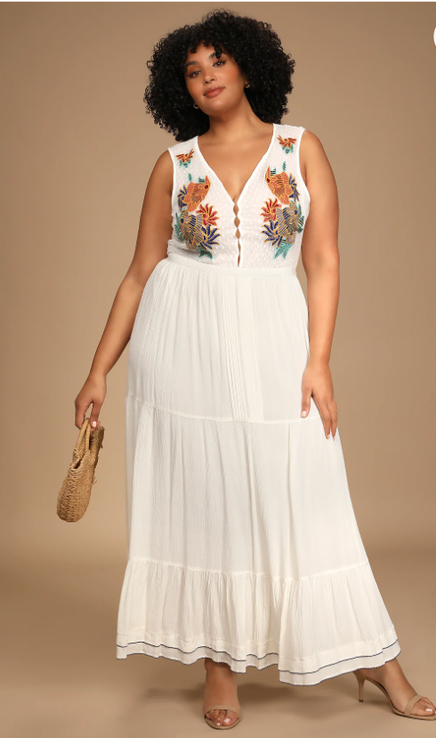 For life white 2024 embroidered maxi dress
