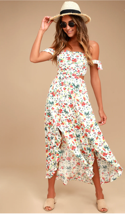 Lush + Easy On The Eyes Floral Off-The-Shoulder Maxi Dress