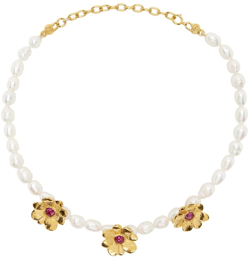 Mondo Mondo + Gold & White Daisy Pearl Choker Necklace