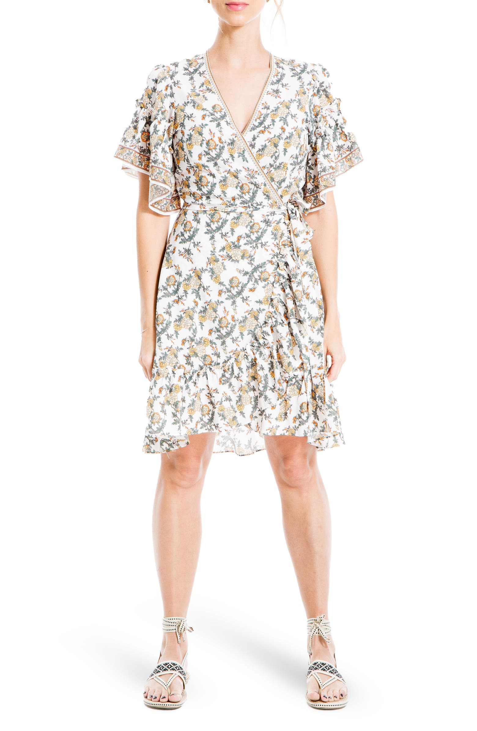 MAXSTUDIO + Floral Print Wrap Ruffle Dress